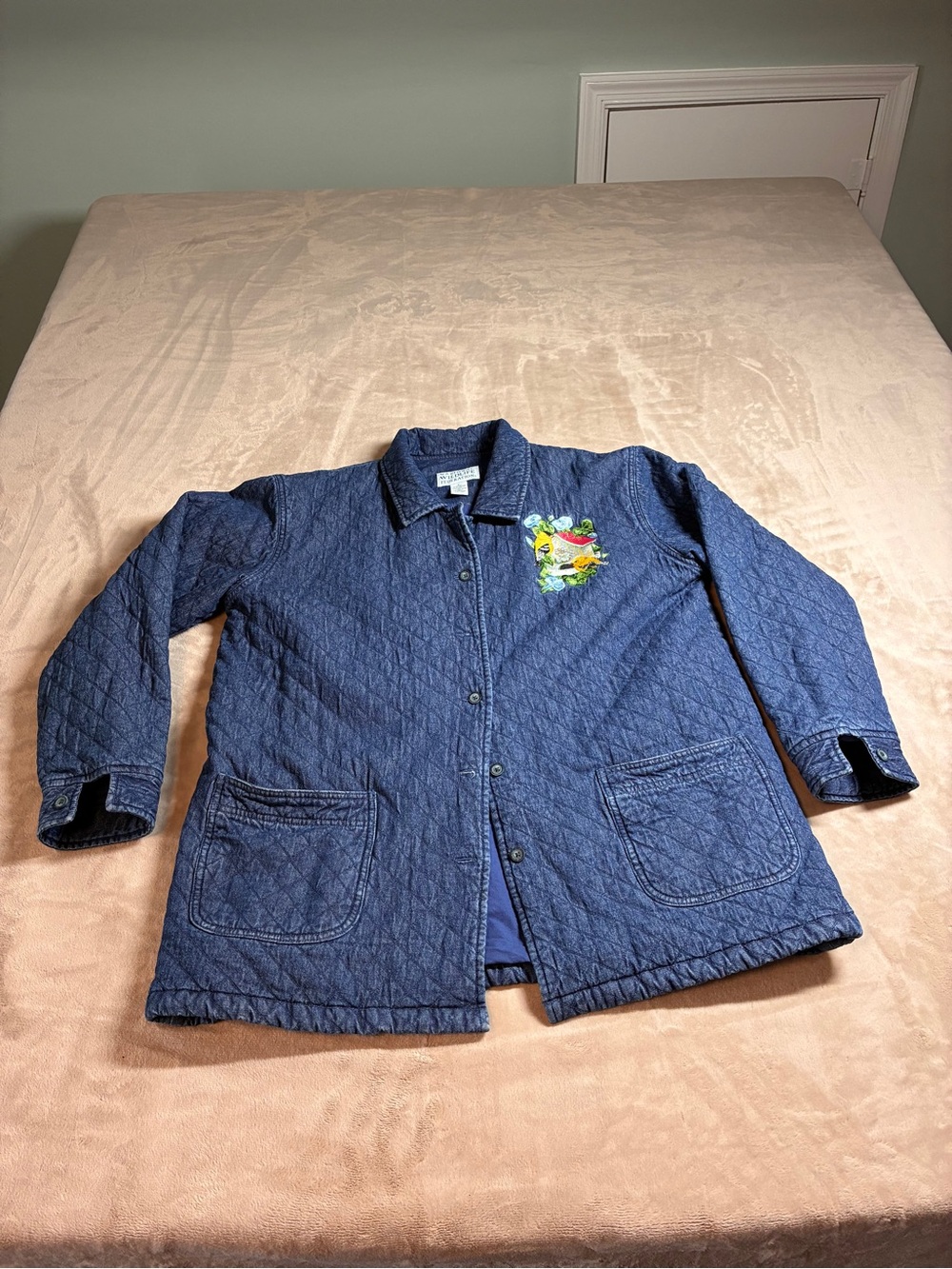 National Wildlife Federation Quilted Denim Bird Jacket Cottagecore Women's Large